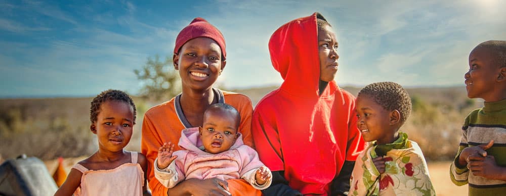 African family group of kids and teenagers